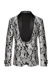 Silver Shawl Lapel Printed Men Blazer