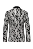 Silver Shawl Lapel Printed Men Blazer
