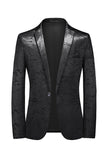 Black Notched Lapel One Button Men's Blazer with Pockets