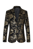Black Golden Jacquard Shawl Lapel One Button Men's Tuxedo Blazer