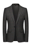 Men's Dark Grey Plaid Notched Lapel Blazer