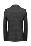 Men's Dark Grey Plaid Notched Lapel Blazer