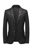 Black Printed Notched Lapel Pockets Men's Blazer