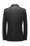 Black Printed Notched Lapel Pockets Men's Blazer
