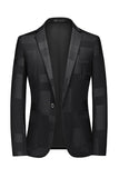 Men's Black Notched Lapel One Button Blazer