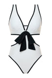 White Cut Out One-Piece Swimsuit with Bow