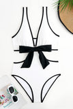 White Cut Out One-Piece Swimsuit with Bow