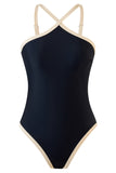 Black One-Piece Swimsuit with Nude Contrast Trim