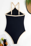 Black One-Piece Swimsuit with Nude Contrast Trim