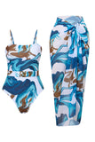 Blue Print One Piece Swimsuit with Cover Up