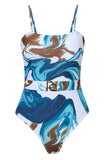 Blue Print One Piece Swimsuit with Cover Up