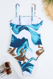 Blue Print One Piece Swimsuit with Cover Up