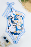One Shoulder Print Beach Blue Swimsuit