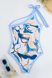 One Shoulder Print Beach Blue Swimsuit