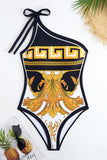 Print One Shoulder Golden Swimsuit