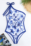 Blue Print One Shoulder Swimwear
