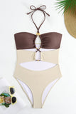 Ivory Halter Cut Out One Piece Swimsuit with Cover Up