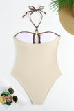 Ivory Halter Cut Out One Piece Swimsuit with Cover Up
