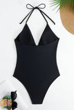 Halter Black One Piece Swimsuit with Cover Up