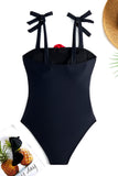 Black 3D Flower One Piece Swimsuit with Cover Up