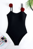 Black Spaghetti Straps One Piece Swimsuit with Ruffled Cover Up