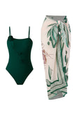 Green One Piece Printed 3D Flower Swimwear