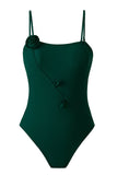 Green One Piece Printed 3D Flower Swimwear