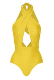 Halter One Piece Yellow Printed Swimwear