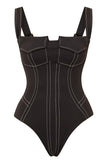 Black Sleeveless One Piece Swimwear with Pants