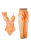 Halter One Piece Orange Printed Swimwear