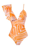 Halter One Piece Orange Printed Swimwear