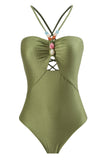 Dusty Green One Piece Cut Out Beach Swimwear