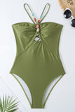 Dusty Green One Piece Cut Out Beach Swimwear