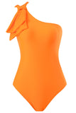 One Piece Orange Ruched Beach Swimwear