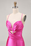 Fuchsia Cut Out Pleated Tight Graduation Dress with Bow