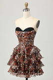 Khaki Leopard A-line Sweetheart Tiered Corset Short Graduation Dress