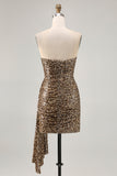 Khaki Leopard Ruched Strapless Short Graduation Dress with Streamer