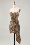Khaki Leopard Ruched Strapless Short Graduation Dress with Streamer