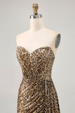 Khaki Leopard Ruched Strapless Short Graduation Dress with Streamer