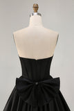 Black A-Line Strapless Beaded Short Graduation Dress with Bow