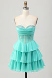 Green A Line Sweetheart Corset Graduation Dress with Beading