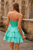 Strapless Corset A Line Green Graduation Dress with Beading