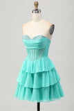 Green A Line Sweetheart Corset Graduation Dress with Beading