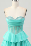 Green A Line Sweetheart Corset Graduation Dress with Beading