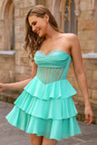 Yellow Strapless Corset A Line Beaded Graduation Dress