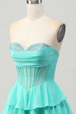 Yellow A-Line Strapless Tiered Corset Graduation Dress with Beading