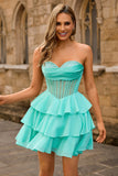 Strapless Corset A Line Green Graduation Dress with Beading