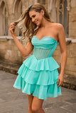 Strapless Corset A Line Green Graduation Dress with Beading