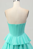 Green A Line Sweetheart Corset Graduation Dress with Beading