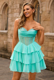Strapless Corset A Line Green Graduation Dress with Beading
